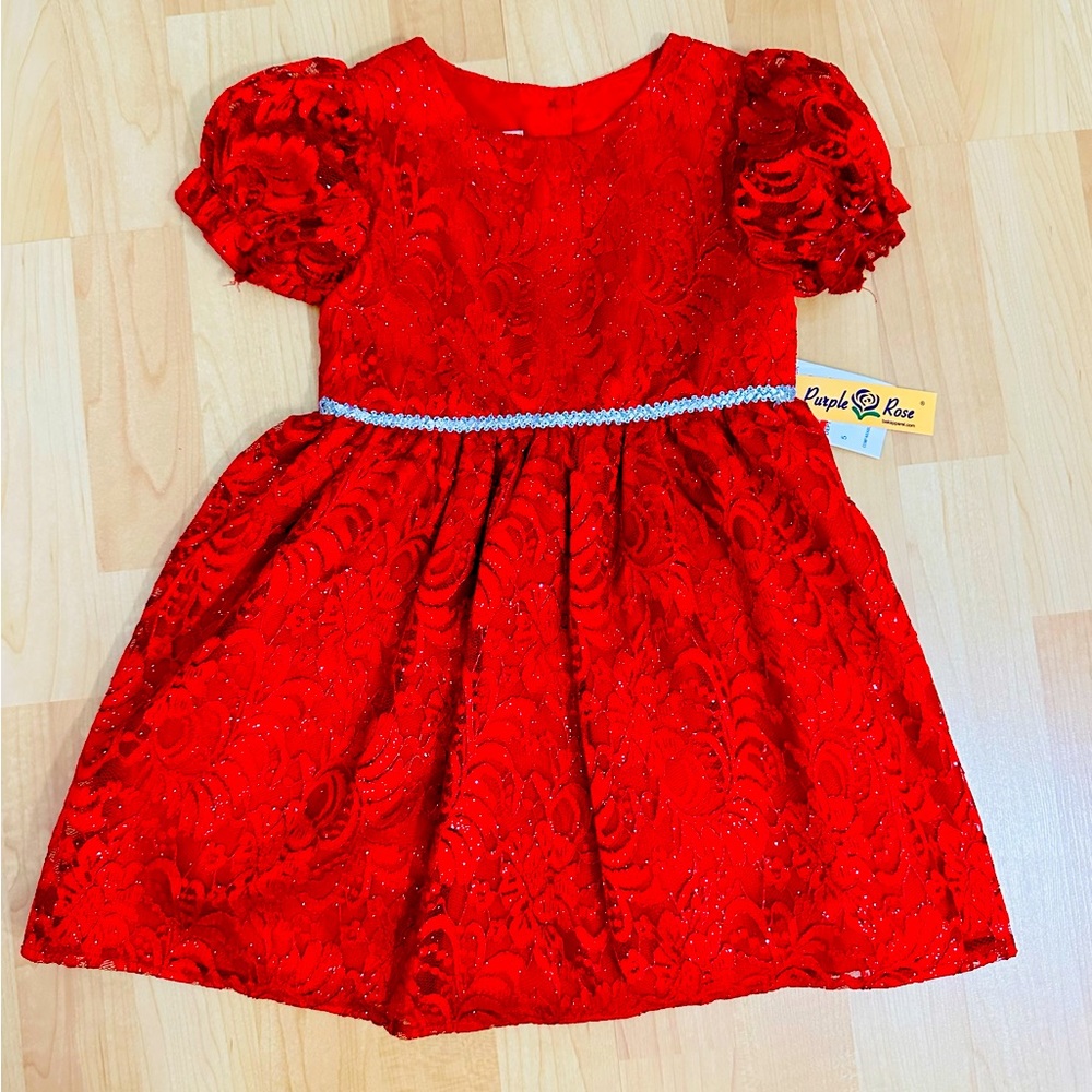 Purple Rose Lace Tulle Dress in Red. NWT
